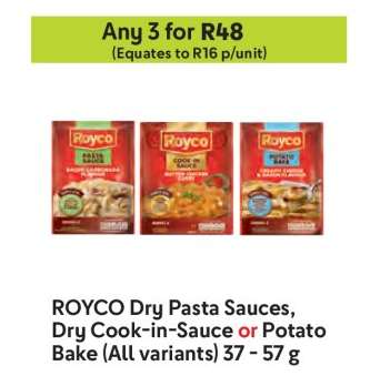 ROYCO Dry Pasta Sauces, Dry Cook-in-Sauce or Potato Bake