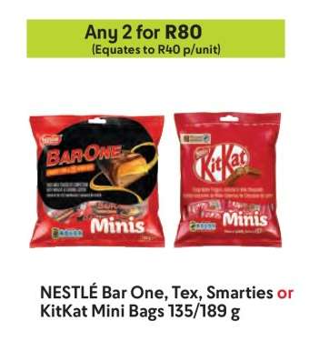 NESTLÉ Bar One, Tex, Smarties or KitKat Mini Bags