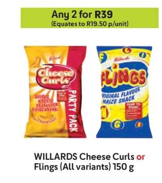 Willards Cheese Curls or Flings