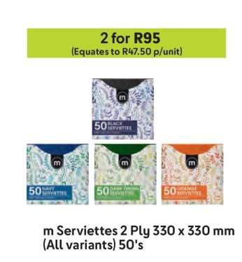 m Serviettes 2 Ply 330 x 330 mm (All variants) 50's