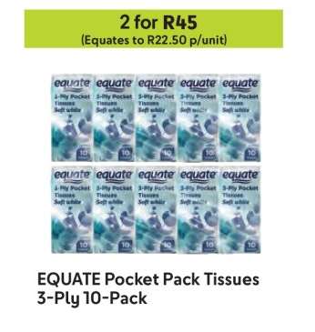 EQUATE Pocket Pack Tissues 3-Ply 10-Pack