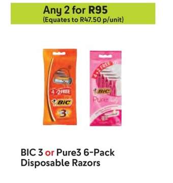 BIC 3 or Pure3 6-Pack Disposable Razors