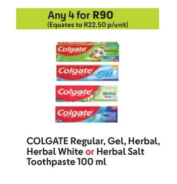 COLGATE Regular, Gel, Herbal, Herbal White or Herbal Salt Toothpaste 100 ml