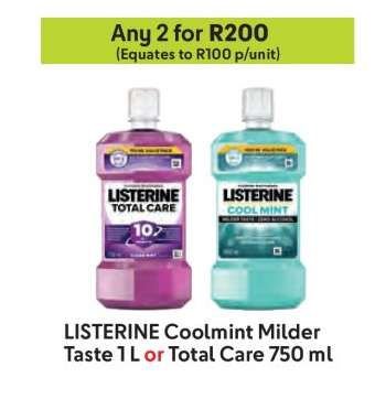 LISTERINE Coolmint Milder Taste 1 L or Total Care 750 ml