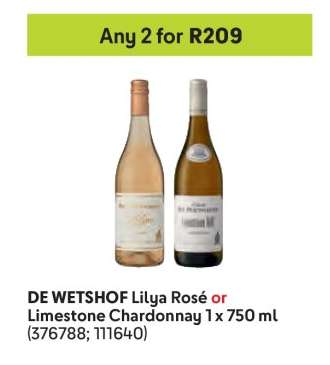 DE WETSHOF Lilya Rosé or Limestone Chardonnay 1 x 750 ml