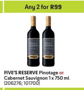 FIVE'S RESERVE Pinotage or Cabernet Sauvignon