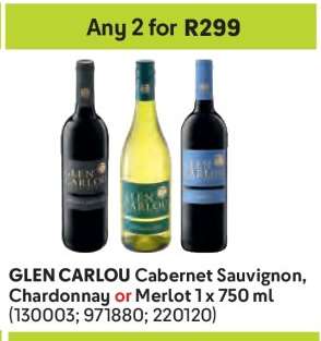 GLEN CARLOU Cabernet Sauvignon, Chardonnay or Merlot