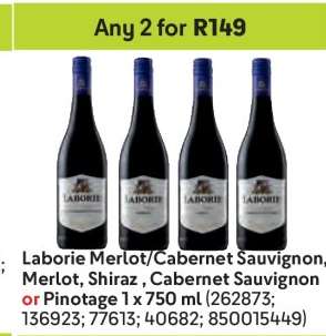 Laborie Merlot/Cabernet Sauvignon, Merlot, Shiraz, Cabernet Sauvignon or Pinotage