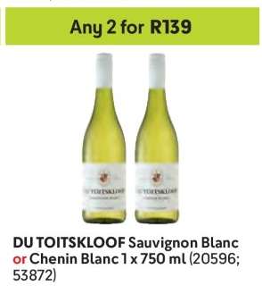 DU TOITSKLOOF Sauvignon Blanc or Chenin Blanc