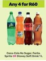 Coca-Cola No Sugar, Fanta, Sprite OR Stoney Soft Drink 1 L