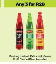 Kensington Hot, Extra Hot, Green Chilli Sauce 88 ml Assorted