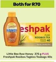 Little Bee Raw Honey 375 g PLUS Freshpak Rooibos Tagless Teabags 40s