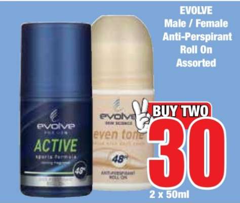 EVOLVE Male / Female Anti-Perspirant Roll On Assorted