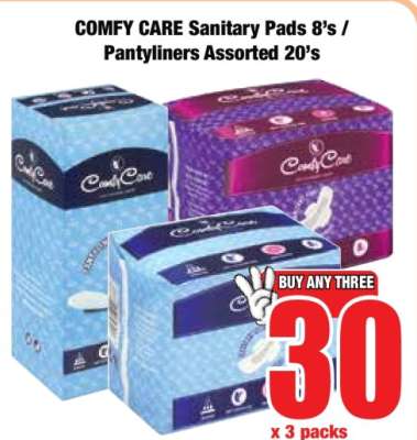 COMFY CARE Sanitary Pads 8's / Pantyliners Assorted 20's