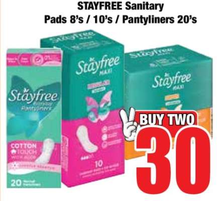 STAYFREE Sanitary Pads 8's / 10's / Pantyliners 20's