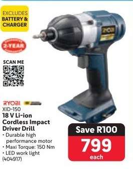 RYOBI XID-150 18 V Li-ion Cordless Impact Driver Drill