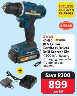 RYOBI XD-180 18 V Li-ion Cordless Driver Drill Starter Kit