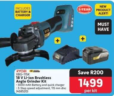RYOBI XBG-115K 18 V Li-ion Brushless Angle Grinder Kit