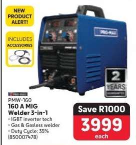 PMW-160 160 A MIG Welder 3-in-1