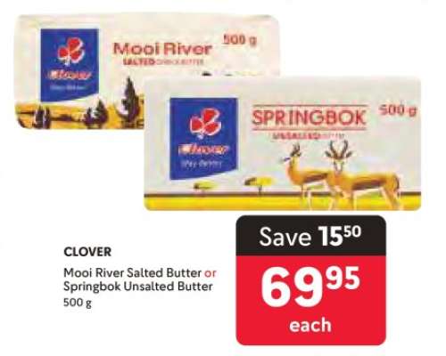 Clover Mooi River Salted Butter or Springbok Unsalted Butter