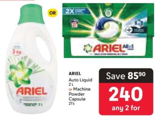 ARIEL Auto Liquid 2L or Machine Powder Capsule 21's
