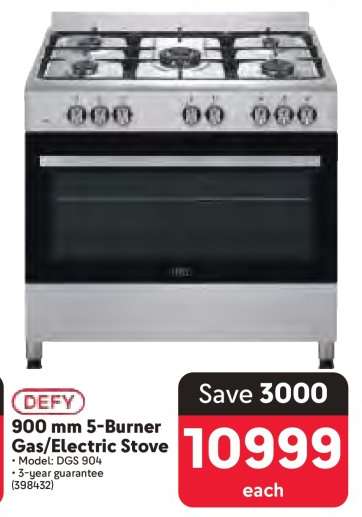 DEFY 900 mm 5-Burner Gas/Electric Stove