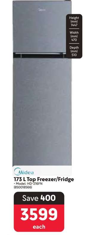 Midea 173 L Top Freezer/Fridge