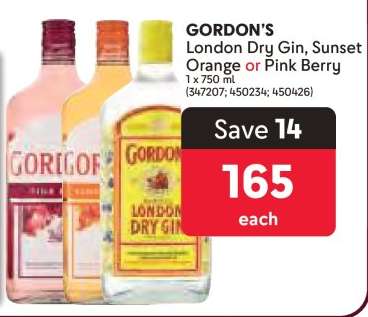 GORDON’S London Dry Gin, Sunset Orange or Pink Berry