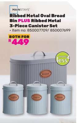 Mainstays Ribbed Metal Oval Bread Bin PLUS Ribbed Metal 3-Piece Canister Set