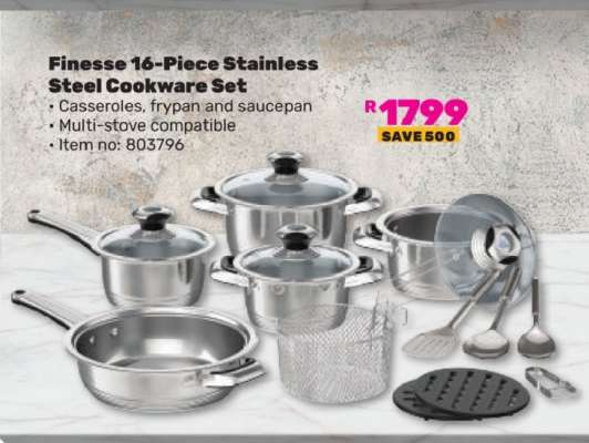 Finesse 16-Piece Stainless Steel Cookware Set