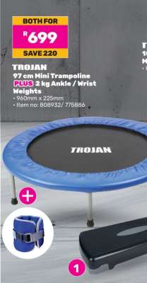 TROJAN 97 cm Mini Trampoline PLUS 2 kg Ankle / Wrist Weights