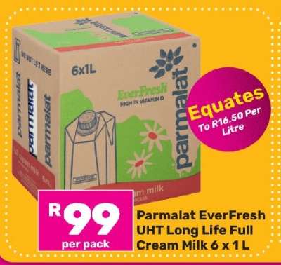 Parmalat Everfresh UHT Long Life Full Cream Milk-6 x 1L