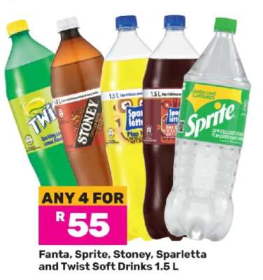 Fanta, Sprite, Stoney, Sparletta and Twist Soft Drinks 1.5 L
