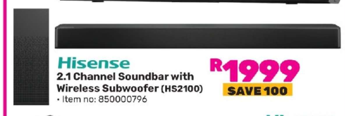 Hisense 2.1 Channel Soundbar With Wireless Subwoofer HS2100