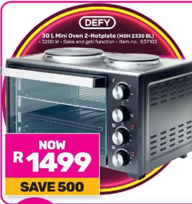 DEFY 30 L Mini Oven 2-Hotplate (MOH 2330 BL)