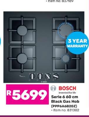 Bosch Serie 6 60 cm Black Gas Hob (PPP6A6B20Z)