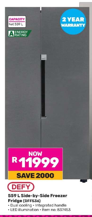 Defy 559 L Side-by-Side Freezer Fridge (DFF536)