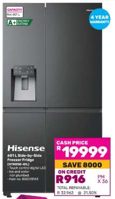 Hisense 601L Side-by-Side Freezer Fridge