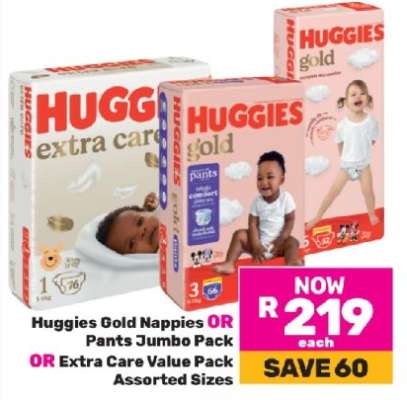 Huggies Gold Nappies OR Pants Jumbo Pack OR Extra Care Value Pack