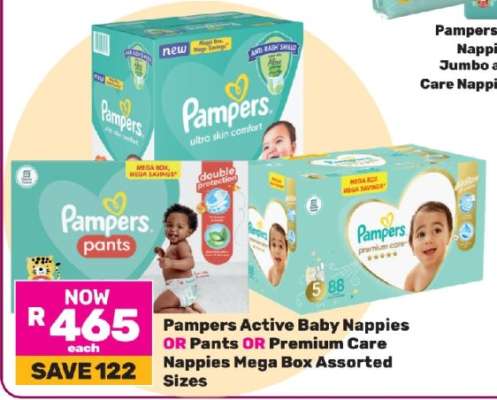Pampers Active Baby Nappies OR Pants OR Premium Care Nappies Mega Box Assorted Sizes