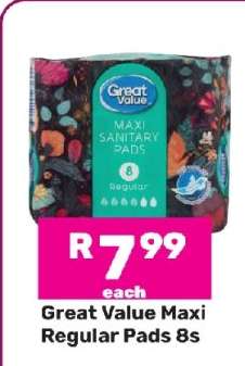 Great Value Maxi Regular Pads 8s