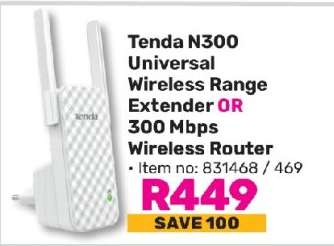 Tenda N300 Universal Wireless Range Extender OR 300 Mbps Wireless Router