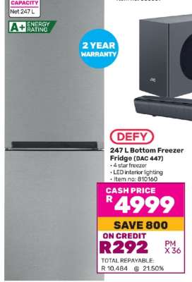 DEFY 247 L Bottom Freezer Fridge (DAC 447)