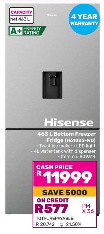 Hisense 463 L Bottom Freezer Fridge (H610BS-WD)