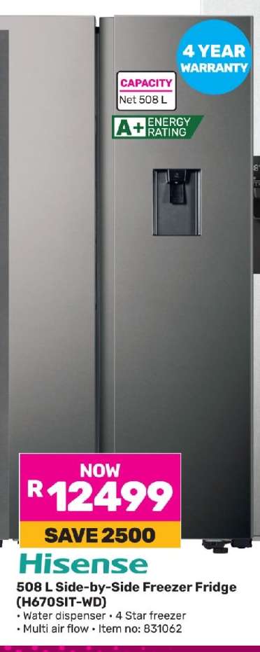 Hisense 508 L Side-by-Side Freezer Fridge (H670SIT-WD)