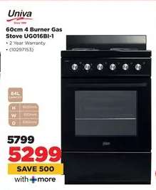 Univa 60cm 4 Burner Gas Stove UG016BI-1