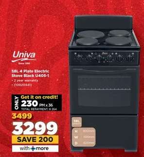 Univa 58L 4 Plate Electric Stove Black U405-1