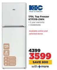 170L Top Freezer KTF518-2WH
