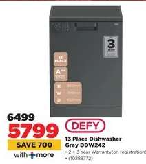 DEFY 13 Place Dishwasher Grey DDW242