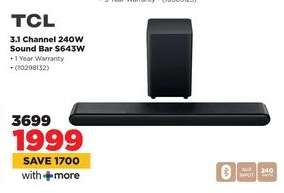 TCL 3.1 Channel 240W Sound Bar S643W